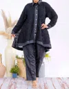Karen T Design Button Down Tunic And Straight Leg Pant Set In Black In Black