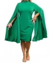 Karen T Design Cape Sleeve Midi Dress In Green In Green