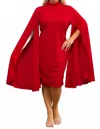 Karen T Design Cape Sleeve Midi Dress In Red In Red