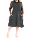 Karen T Design Cowl Turtle Neck Pocket Midi Dress In Black In Black