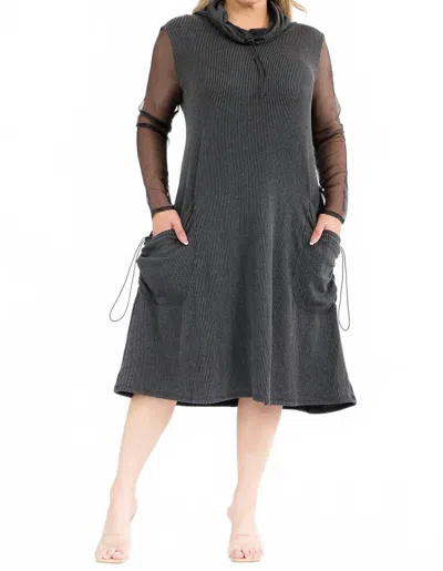 Karen T Design Cowl Turtle Neck Pocket Midi Dress In Black In Grey