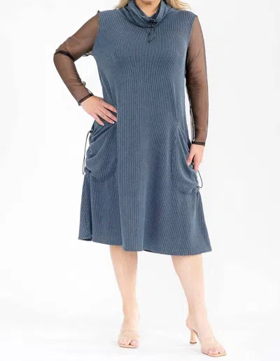 Karen T Design Cowl Turtle Neck Pocket Midi Dress In Blue