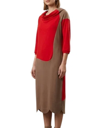 Karen T Design Cozy Sweater Midi In Red Beige In Multi