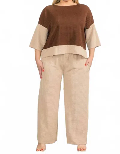 Karen T Design Cozy Textured Two-piece Set In Beige/brown In Multi