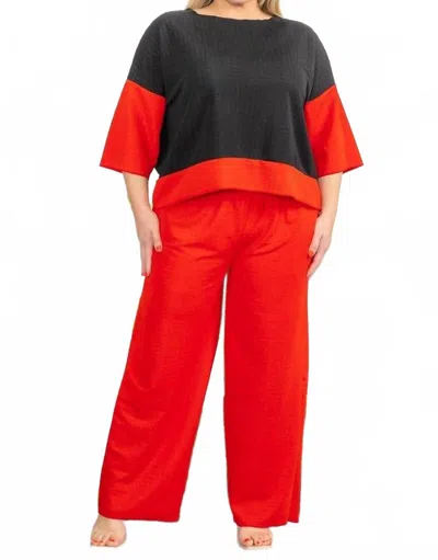 Karen T Design Cozy Textured Two-piece Set In Black/red In Multi