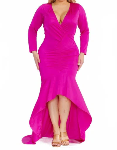 Karen T Design Deep V Ruched Dress In Pink