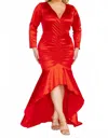 Karen T Design Deep V Ruched Dress In Red In Red