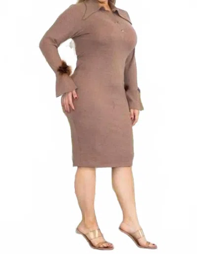 Karen T Design Feather Detail Trim Dress In Brown