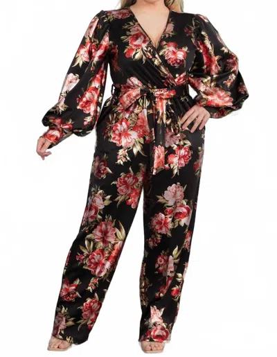 Karen T Design Floral Print Long Sleeve Jumpsuit In Multi