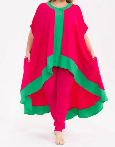 Karen T Design Flowy High-low Tunic Set In Pink/emerald