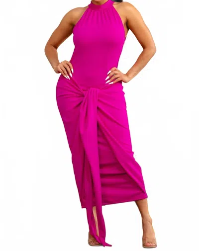 Karen T Design Halter Neck Maxi Dress In Fuchsia In Pink