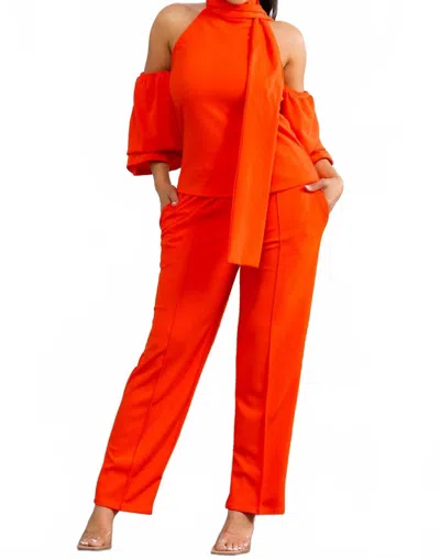 Karen T Design High Waist Mock Neck Two Piece Set In Orange