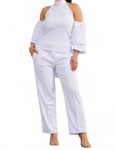 Karen T Design High Waist Mock Neck Two Piece Set In White