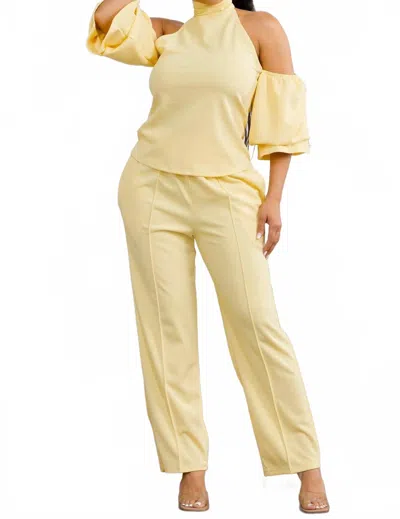 Karen T Design High Waist Mock Neck Two Piece Set In Yellow