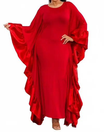 Karen T Design Holiday Long Ruffled Velvet Dress In Red