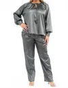 Karen T Design Long Sleeve Drawstring Top And Elastic Waist Pants In Grey In Gray