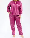 Karen T Design Long Sleeve Drawstring Top And Elastic Waist Pants In Pink In Pink