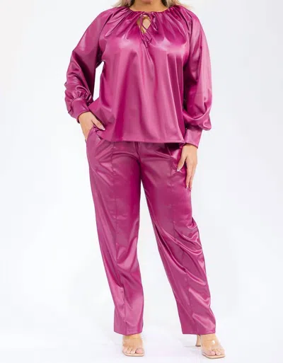 Karen T Design Long Sleeve Drawstring Top And Elastic Waist Pants In Pink
