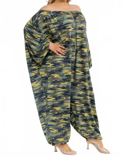Karen T Design Long Sleeve Harem Jumpsuit - Plus In Camo In Multi