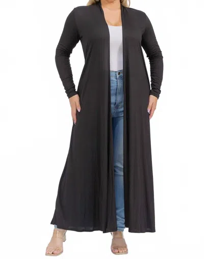 Karen T Design Long Sleeve Maxi Length Open Front Cardigan In Black In Gray