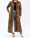 Karen T Design Long Sleeve Maxi Length Open Front Cardigan In Brown In Animal Print