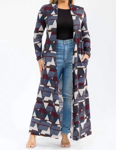 Karen T Design Long Sleeve Maxi Length Open Front Cardigan In Multi