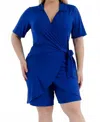 Karen T Design Modern Wrap Romper With Tie Waist In Blue In Blue