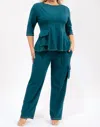 Karen T Design Peplum Top And Pants Set In Teal In Blue