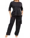 Karen T Design Peplum Top And Straight Cargo Pants Set In Black In Black