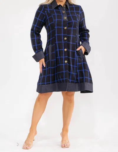 Karen T Design Plaid Coat Dress In Navy In Blue