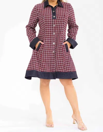 Karen T Design Plaid Coat Dress In Red In Multi
