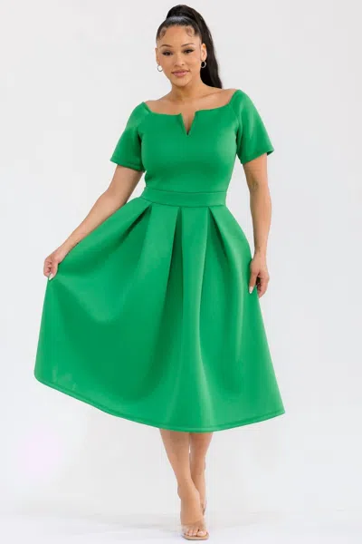 Karen T Design Pleated Midi Dress In Emerald Green