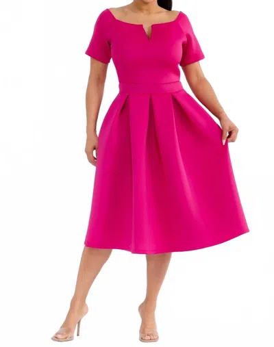Karen T Design Pleated Midi Dress In Magenta In Pink