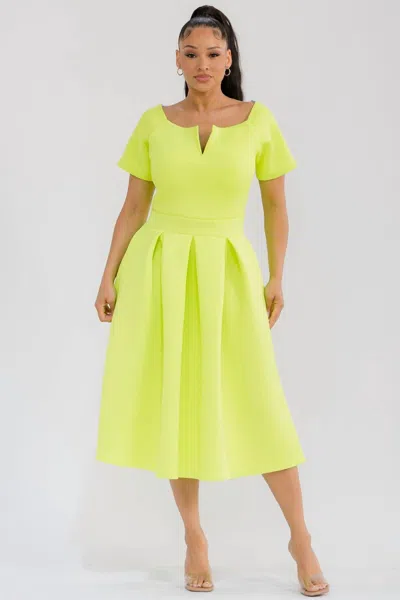 Karen T Design Pleated Midi Dress In Yellow In Multi