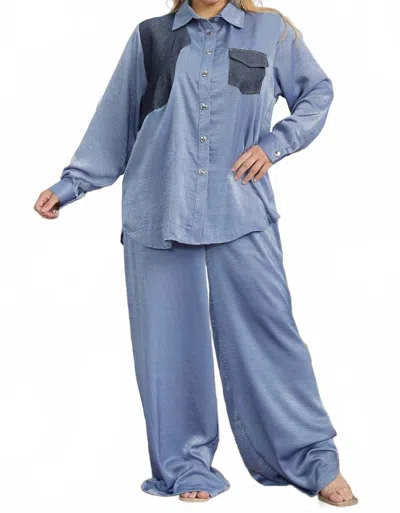 Karen T Design Pocket Patch Shirt And Wide Leg Pants In Blue