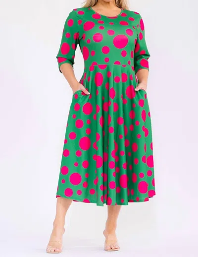 Karen T Design Polka Dot A-line Midi Dress In Green In Multi