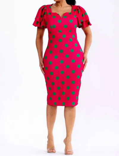 Karen T Design Polka Dots Midi Dress In Red