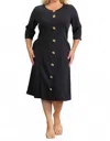 Karen T Design Round Neck Button Dress In Black In Black