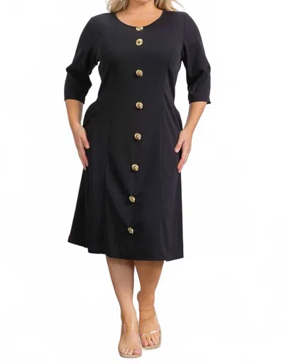 Karen T Design Round Neck Button Dress In Black