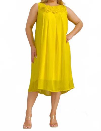 Karen T Design Sleeveless A-line Midi Dress With Floral Detail In Yellow