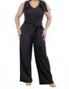 Karen T Design Sleeveless Bow Shoulders Jumpsuit In Black In Black