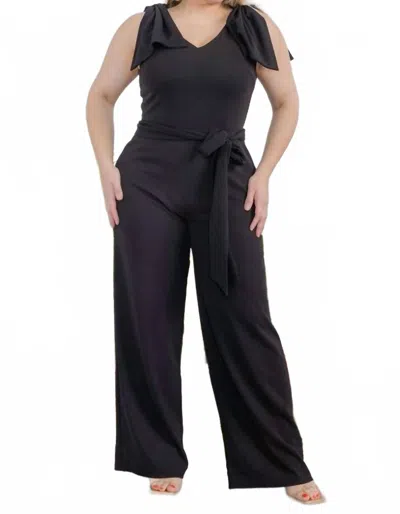 Karen T Design Sleeveless Bow Shoulders Jumpsuit In Black