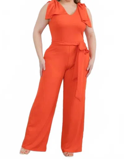 Karen T Design Sleeveless Bow Shoulders Jumpsuit In Orange