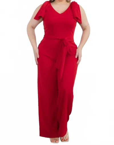 Karen T Design Sleeveless Bow Shoulders Jumpsuit In Red