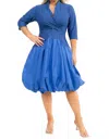 Karen T Design Solid V-neck Balloon Midi Dress In Blue In Blue