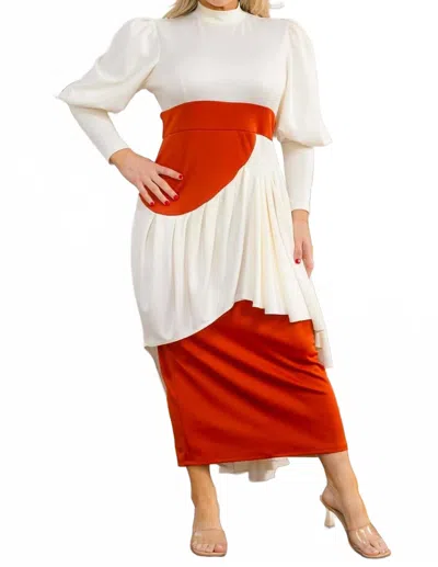 Karen T Design Two-tone Long Sleeve Maxi Dress In Brown In Multi