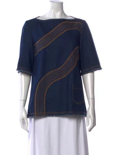 Pre-owned Karen Walker Bateau Neckline Short Sleeve Top In Blue