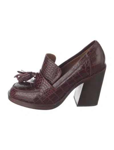Pre-owned Karen Walker Embossed Leather Animal Print Pumps In Burgundy