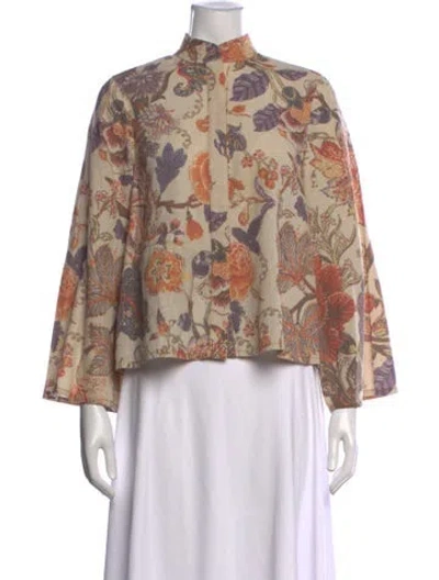 Pre-owned Karen Walker Floral Print Long Sleeve Top In Neutrals