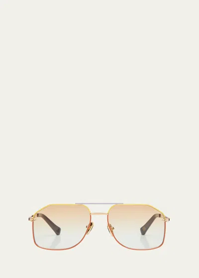 Karen Walker Geometric Nickel & Plastic Aviator Sunglasses In Sunset